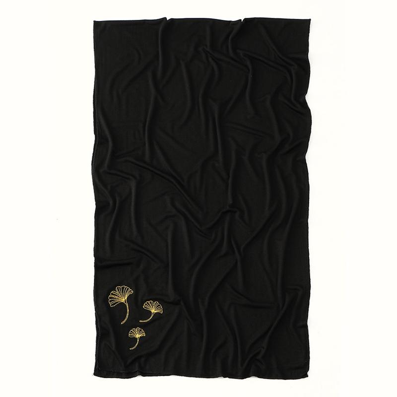 Muslim Ramadan Chiffon Hijab Scarf for Women Long Solid Ginkgo Leaves Female Head Wrap Shawls Scarves Lady Veiled Jersey Hijabs