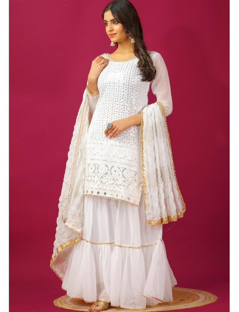 Indický Pákistánský Set Šarara Kurta Dupatta Bollywood Top Tunika Kurti Salwar Kameez Paňdžábský Oblek