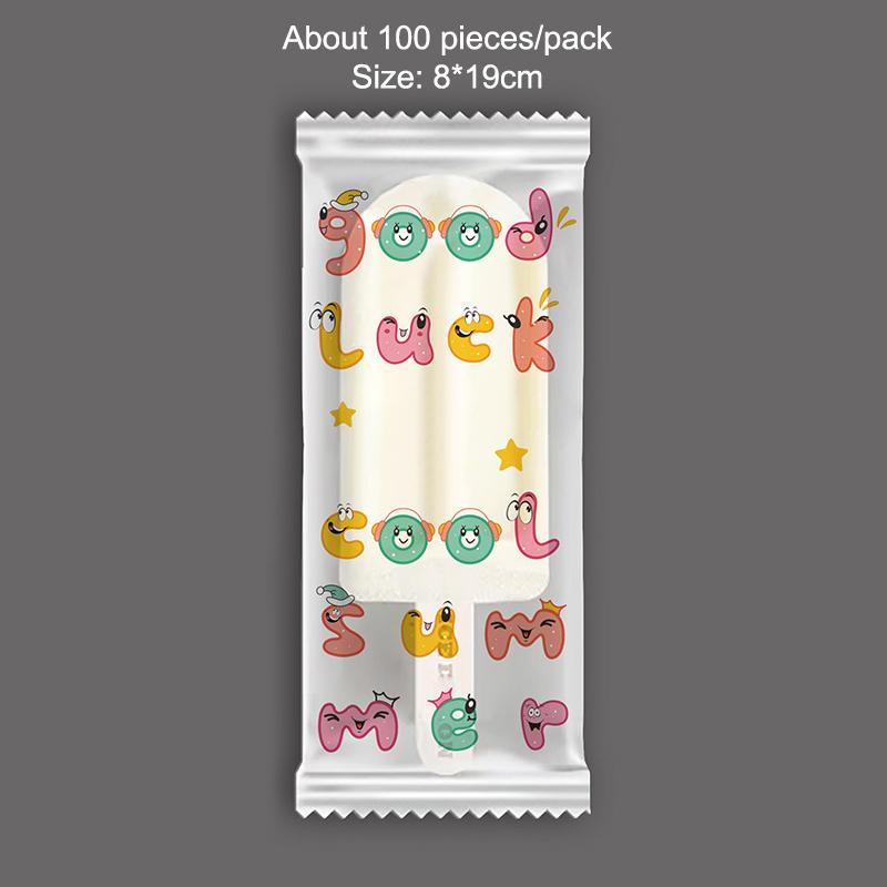 100Pcs Cute Cartoon Food Grade Ice Cream Bags Disposable Plastic Popsicle Protective Cover Storage Packing Bag Diy