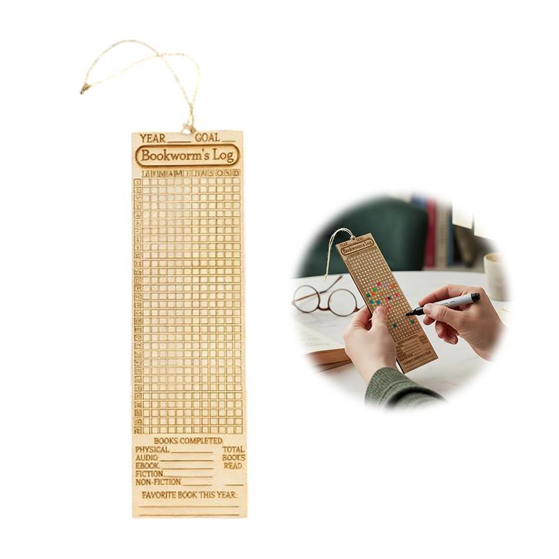Wooden Book Tracker Bookmark - Books Read This Year Counter, Yearly Habit Log, Laser-Engraved Reader Planner