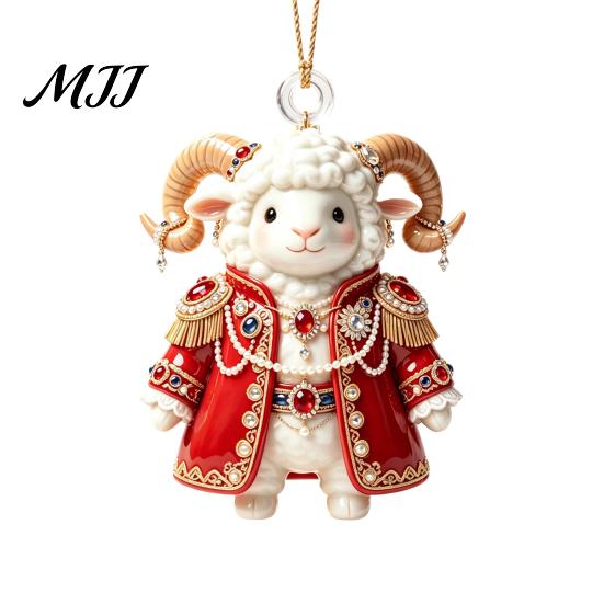 Winter Holiday Ornaments 2027 New Year Sheep Ornament, 2D Acrylic Christmas Tree Pendant for with Hanging String, Chinese Zodiac Goat Decor,