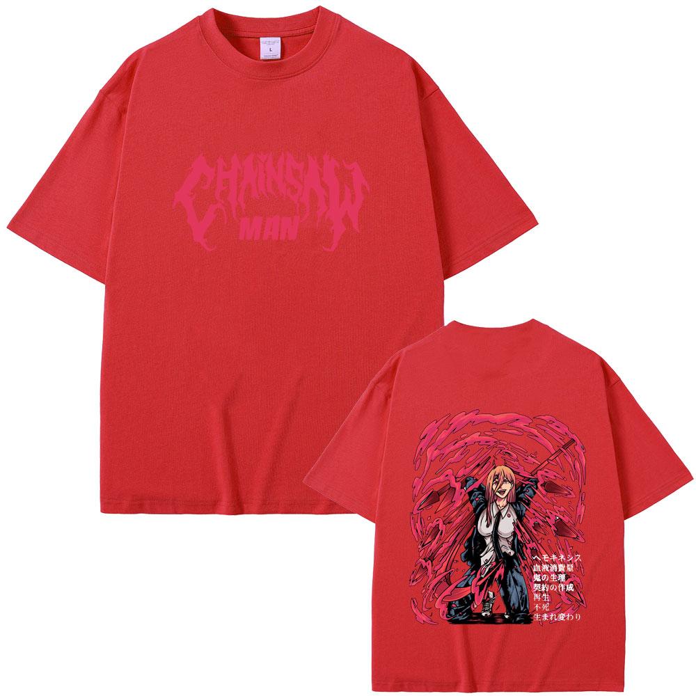 Anime Chainsaw Man Power Double Sided Printed T-shirt Summer Men's Women's Fashion Casual Oversized Streetwear Manga Lovers Gift