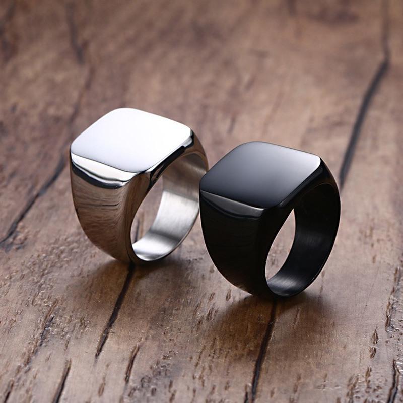 Men's Stainless Steel Square Ring – European & American Style, Engravable for Graduation - Model RC-294