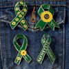 Sunflower Pattern Red Ribbon Theme Lapel Pins Green Disability In Visible Enamel Brooches For Disabled Person