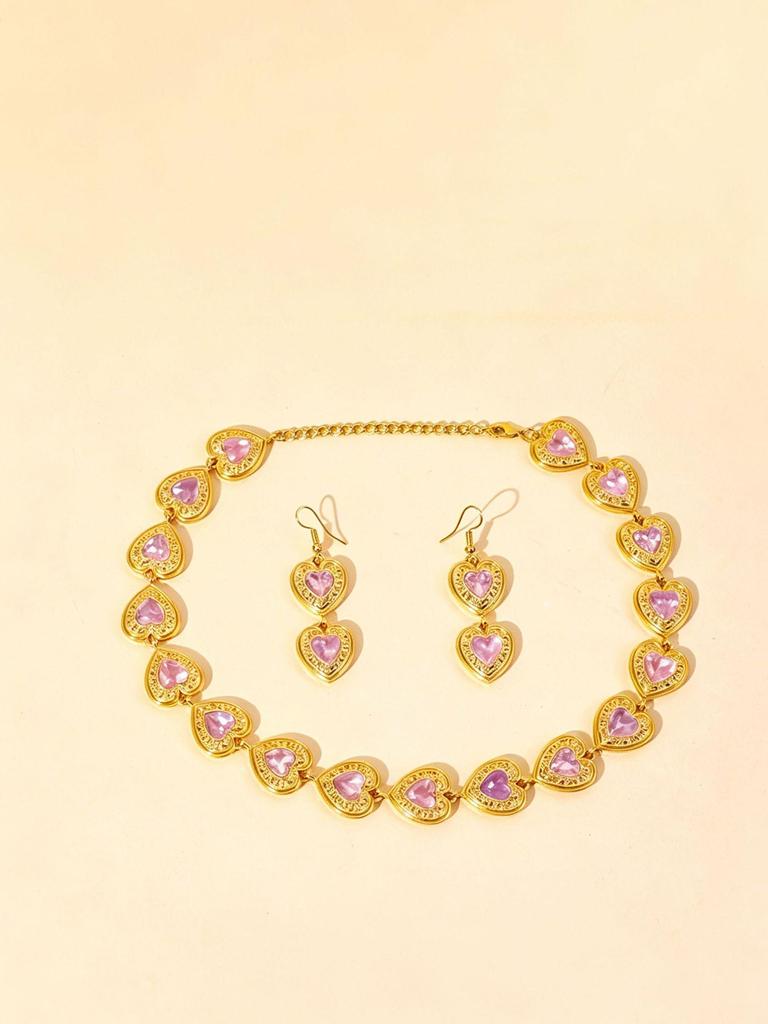 Retro European and American Court Style Colorful Heart Necklace Set