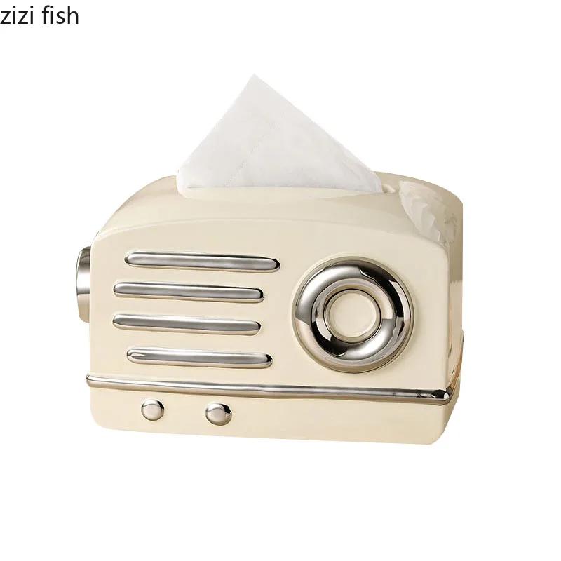 Radio Shape Ceramic Tissue Box Paper Towel Holder Napkin Paper Box Removable Tissue Box Tissue Storage Container Household Items