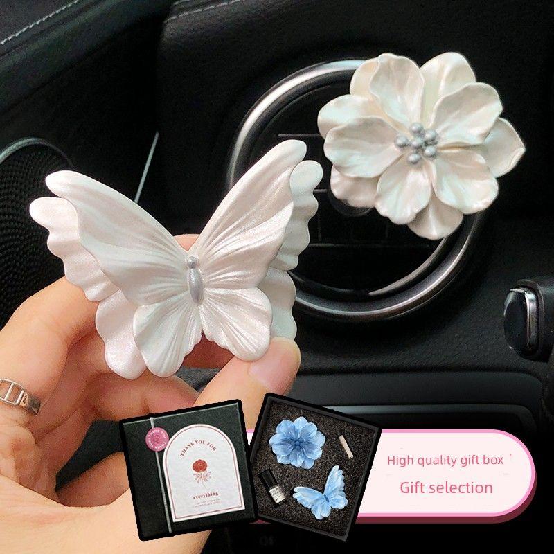 2026 New Butterfly Car Air Freshener Perfume Car Vent Decoration for Girls Flower Car Interior Accessories Diffuser Stone