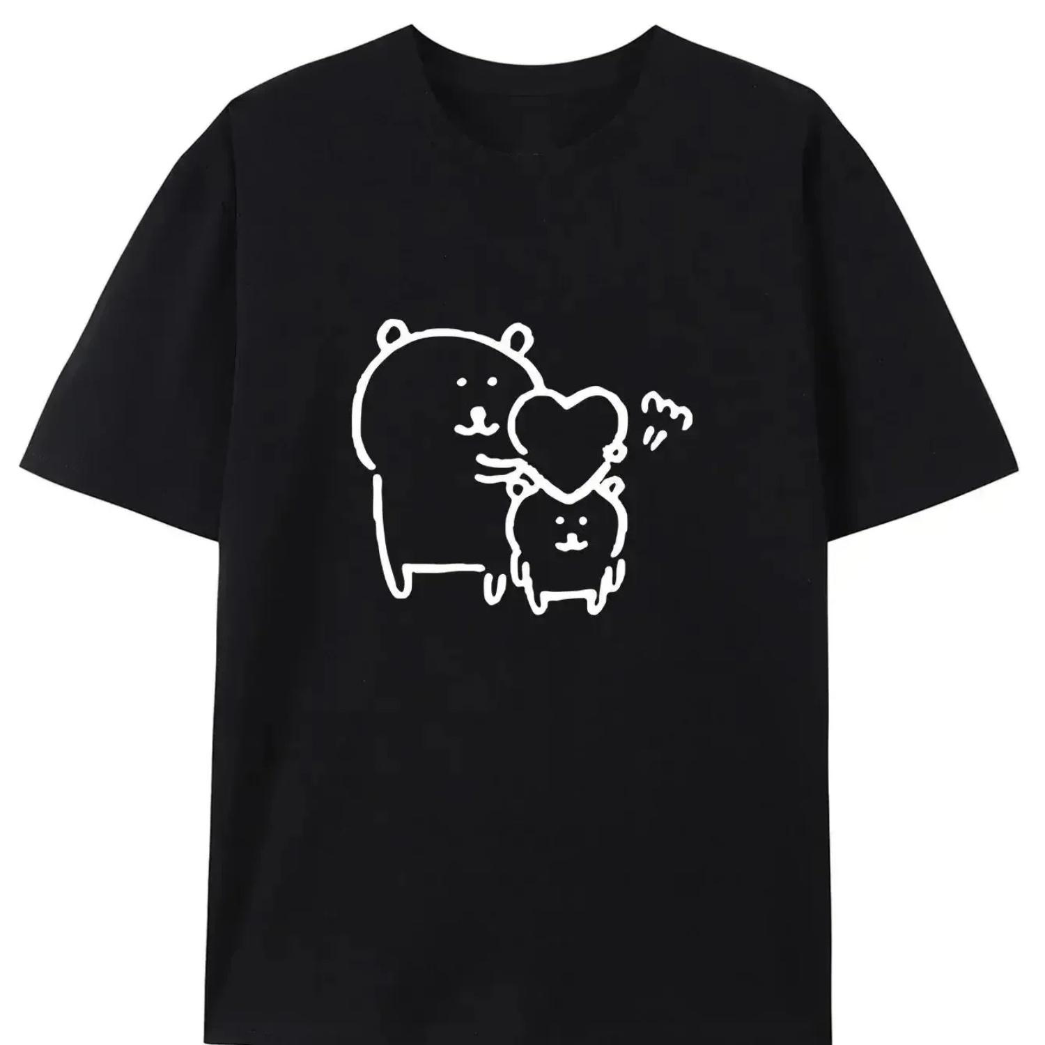 

Certified Masochistic Hot in Korea Cute and Creative Pattern Round Neck T-shirt Trendy Summer Short Sleeved Harajuku Streetwear(1) S чёрный