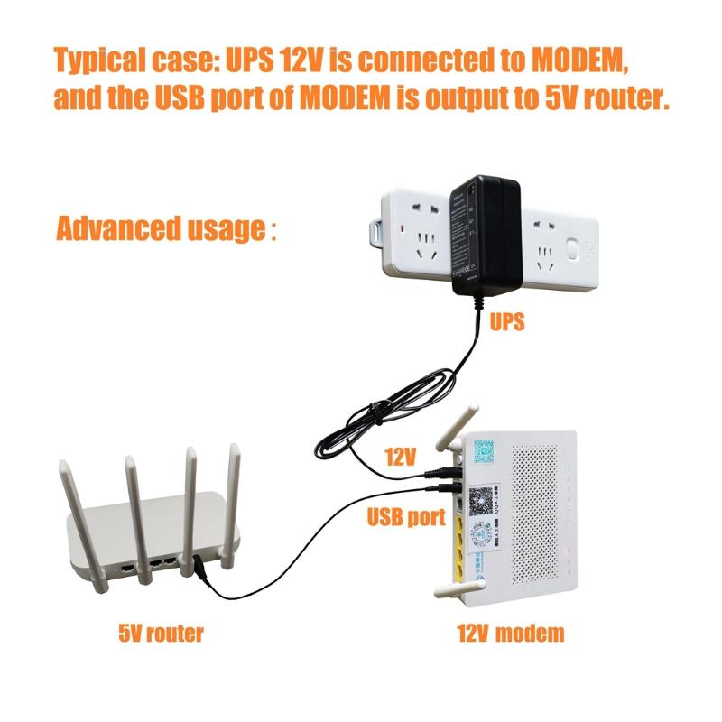 Rechargeable 5000mAh 5V 9V 12V UPS Uninterrupted Backup Power Supply 5.5x2.1mm Output for WiFi Router LED CCTV EU US
