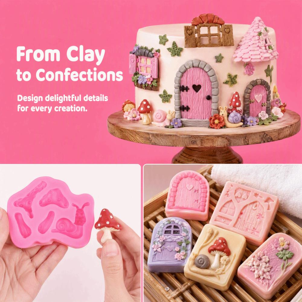 4pcs Food Grade Silicone Fairy Garden Molds Non-Stick Door Mushroom Mold  Birthday Parties
