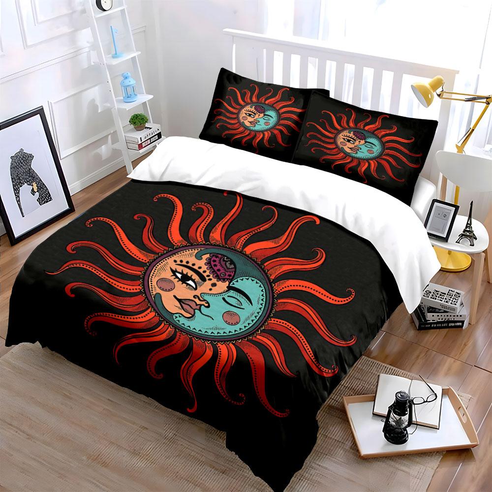 Sun and Moon Mandala Design Bedding Duvet Cover Set Duvet Cover Pillowcases  (1*Duvet Cover 2*Pillowcases, without duvet insert)