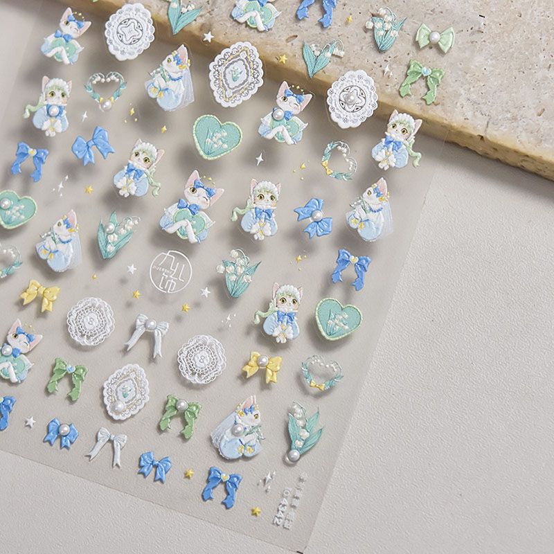 

Bright Crystal Linglan Cat Nail Sticker Tomoni Relief Lace 5D Cute Pet Nail Sticker Decorations Lily of the Valley cat 4342