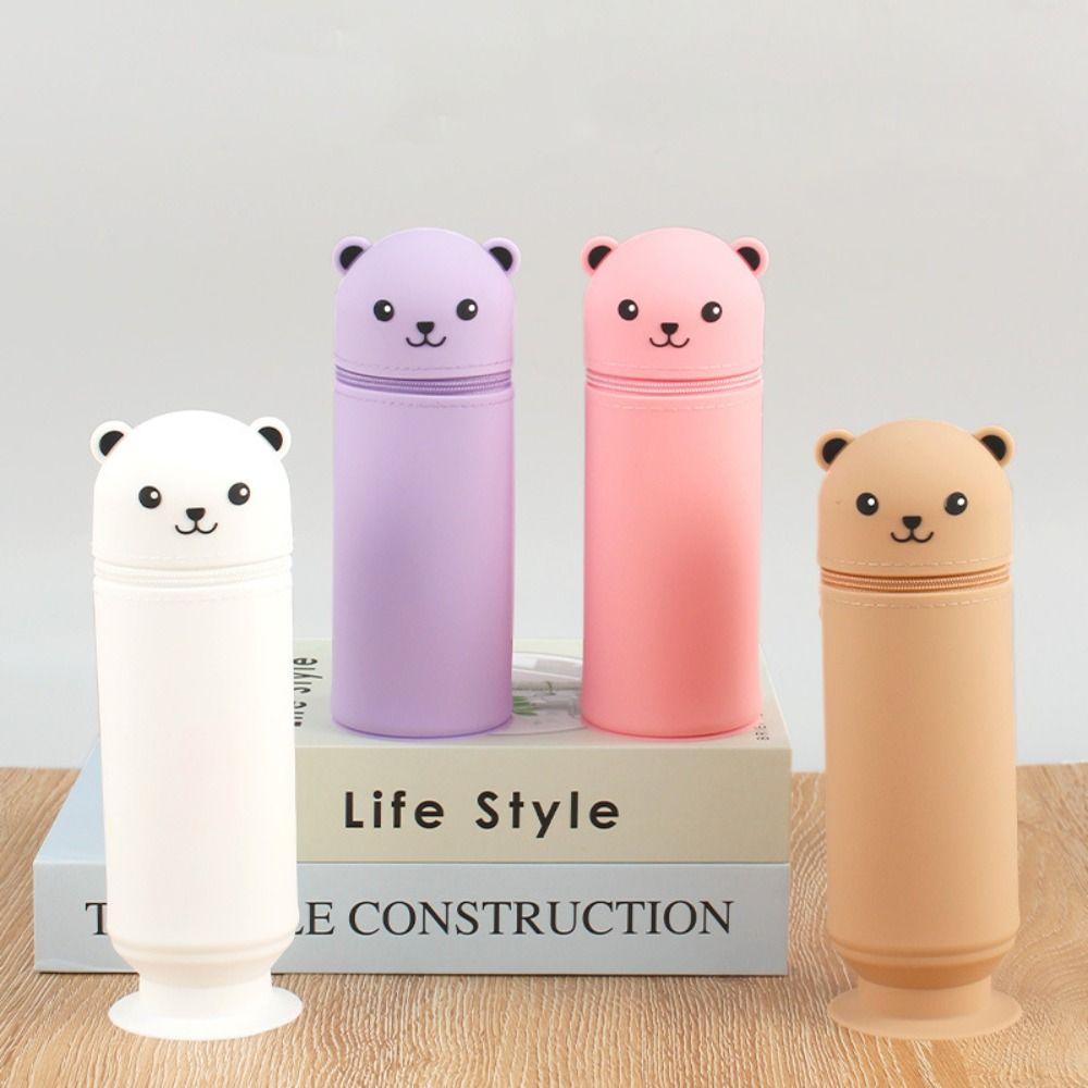 Silicone Pencil Pouch Soft Stationery Box INS Cartoon Bear Pencil Case  Children Gifts
