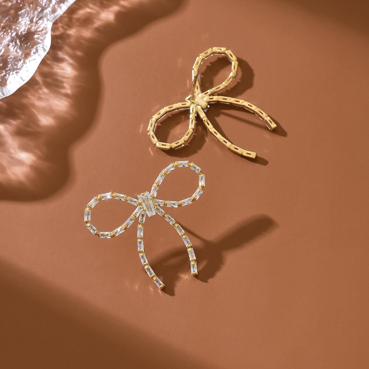 14K Real Gold Plating, Fairy Style Bow Slightly Inlaid Zircon Earrings Temperament Gentle Female Bow