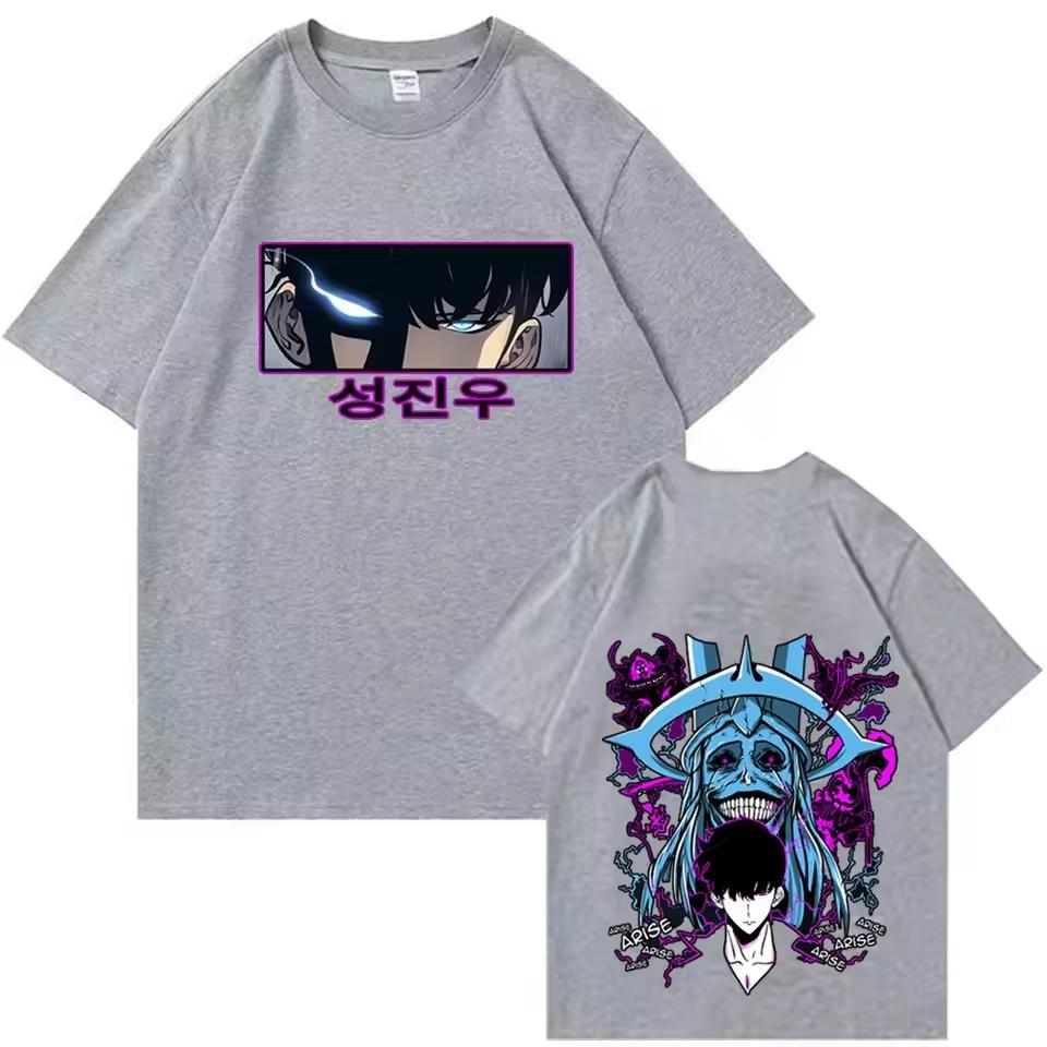 Anime Solo Leveling Sung Jinwoo T-Shirts Men Unisex Harajuku O-Neck Short Sleeve Shirts High Quality T Shirt Male Graphic Shirts