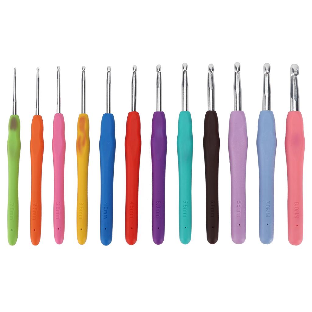 12Pcs Crochet Hooks Needles Soft Rubber Handle Different Sizes Knitting Needles Set for Beginners Experienced