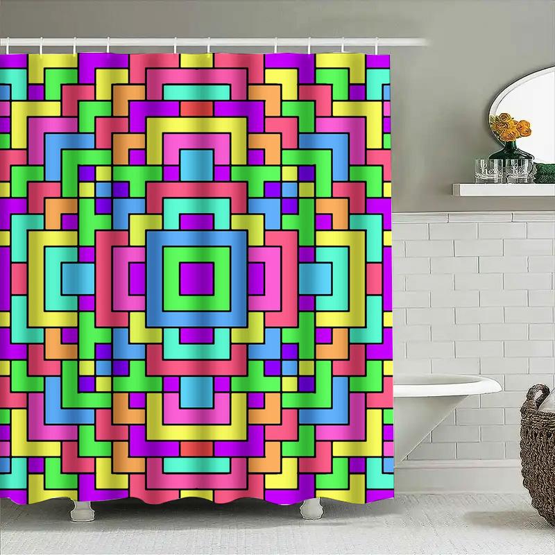 Brightly Colored Geometric Shower Curtain Bathroom Decor With Eye-Catching Pattern For Home Kitchen Or Bathtub 3D Printed Waterp