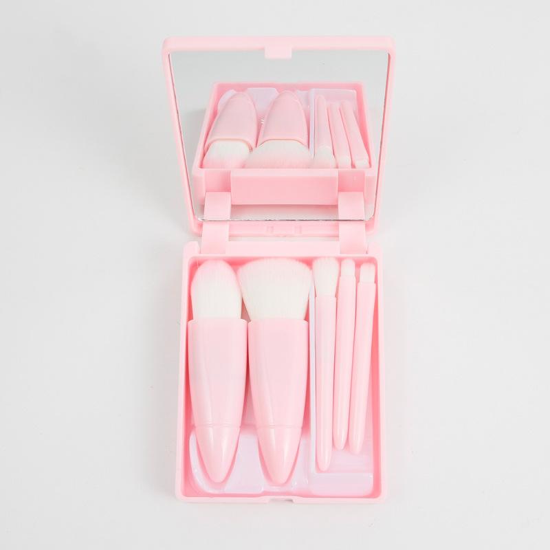 

Кисть для тонального крема, кисть для рассыпчатой ​​пудры, кисть для теней, 5 штук с зеркальцем для макияжа, дорожный набор кистей для макияжа, мини-портативная кисть для макияжа в коробочке.