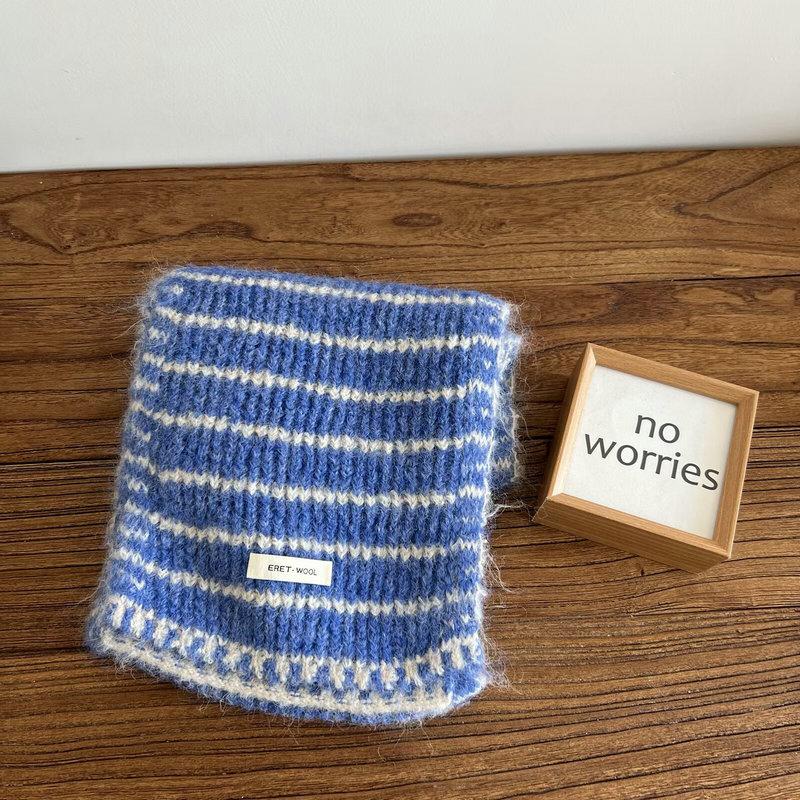 Korean version of striped two-color scarf for women's winter new versatile warmth including double-sided knitted wool scarf for students