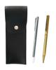 Round-button Japanese-made Black Pen Case with a Metal Pointer and a Brass Hexagonal Rotating Hori Gold Ballpoint Pen Set (BRSB-701S-6KSBP-K)