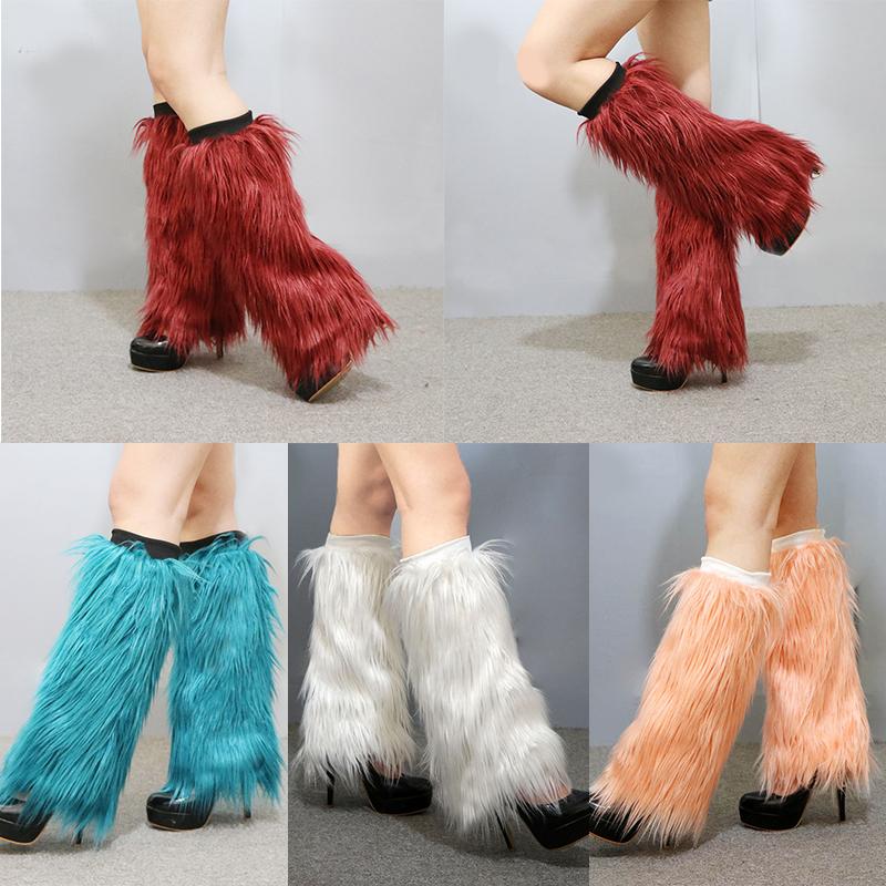 Fluffies Faux Fur Boots Socks Winter Female Leggings Trendy Warming Leg Warmers Solid Color Foot Sleeve Boot Cover For Women
