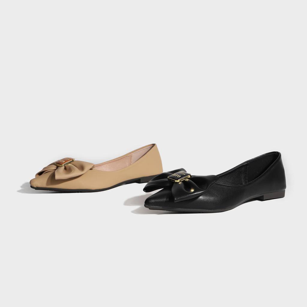 Pointed shoes children's flat single shoes women's high-end sense solid color bow fashion Huizhou women's shoes 2025 spring women's
