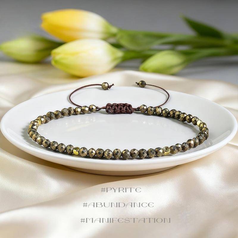 Изящный браслет с кристаллом пирита, Минималистичный браслет из натурального камня, Чакра солнечного сплетения, Камень изобилия