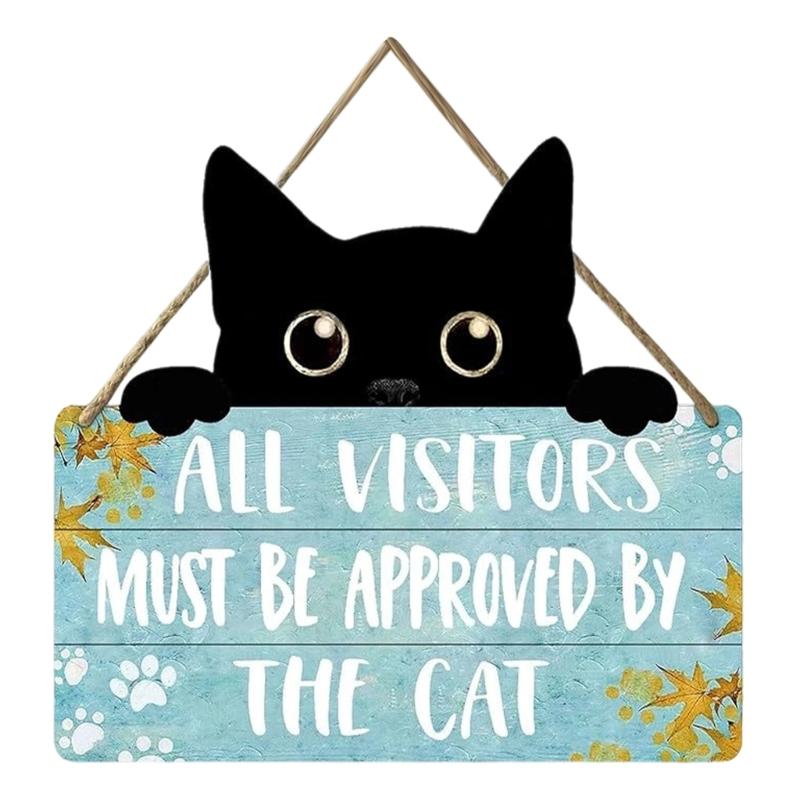 Natural Wood Cats Greeting Sign Pet Welcome Sign Plaque Wall Hanging Decoration Perfect For Pet Lover And Warm Space