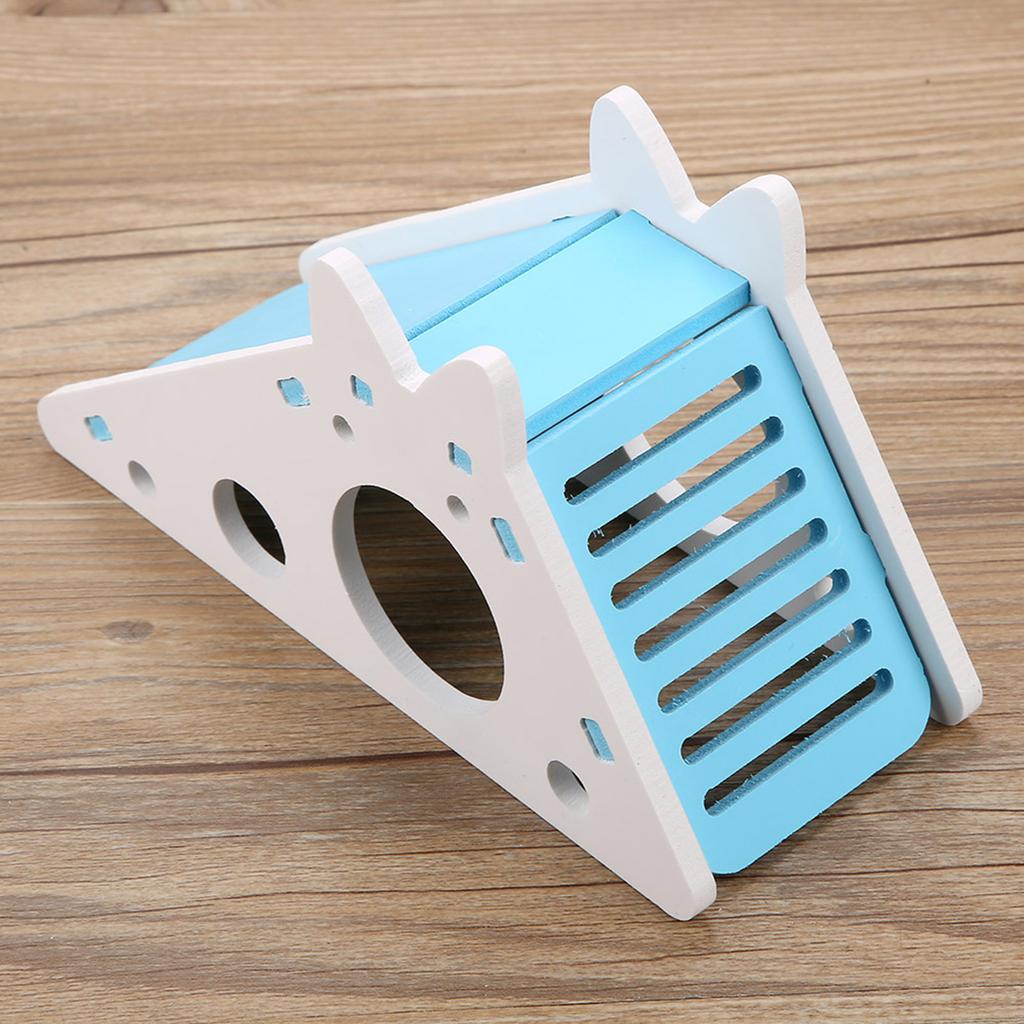 Wooden Hamster House Rest Nest Assembly Climbing Stairs Small Pet Exercise Playing Toy(Blue)