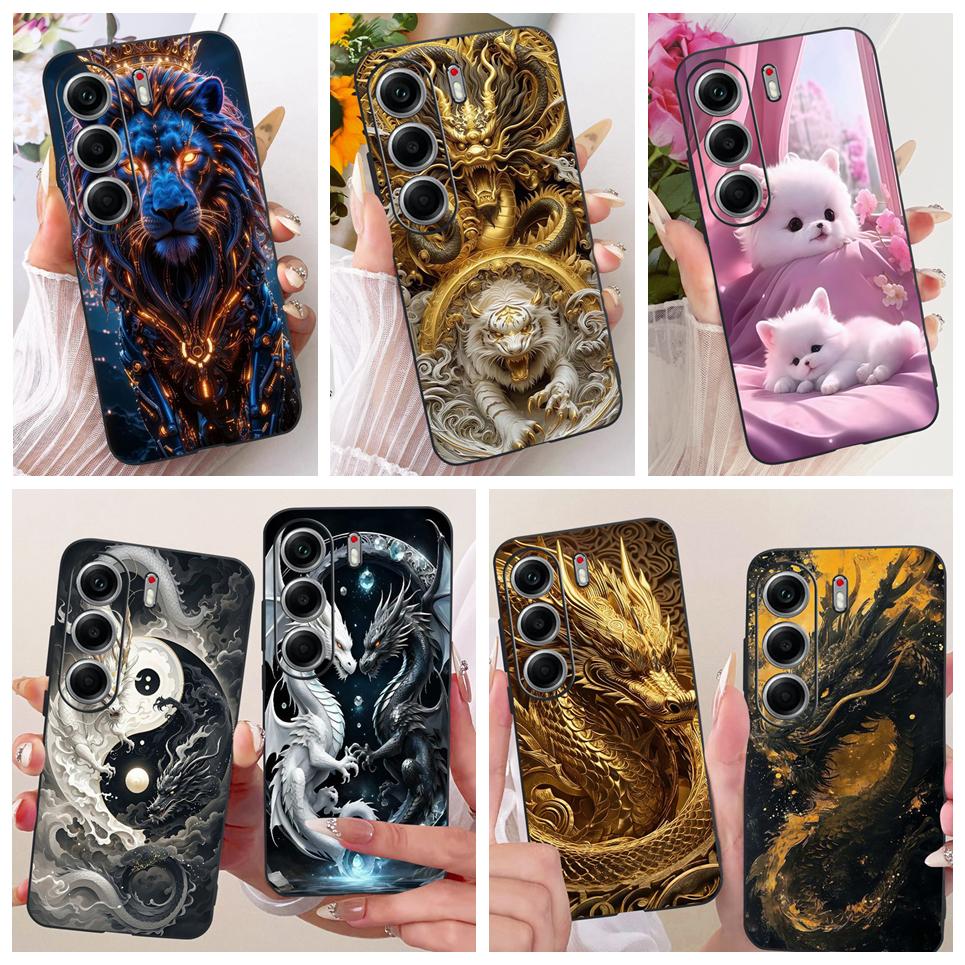 Hülle für Tecno Camon 40 Pro CM7 CM6 Handyhüllen für Camon 40 4G CM5 Niedliche Cartoon-Tiere Cooler Drache Löwe Weiches TPU Schwarze Abdeckung