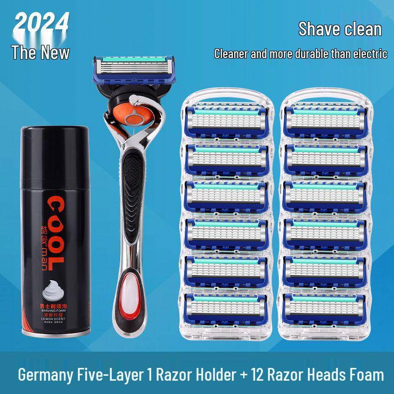 Universal Manual Razor with Five-Layer Blade and Metal Holder for Face and Beard Shaving