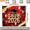 2D Class of 2026 Graduation Photography Backdrop Red Gold Balloon & Confetti Party Background