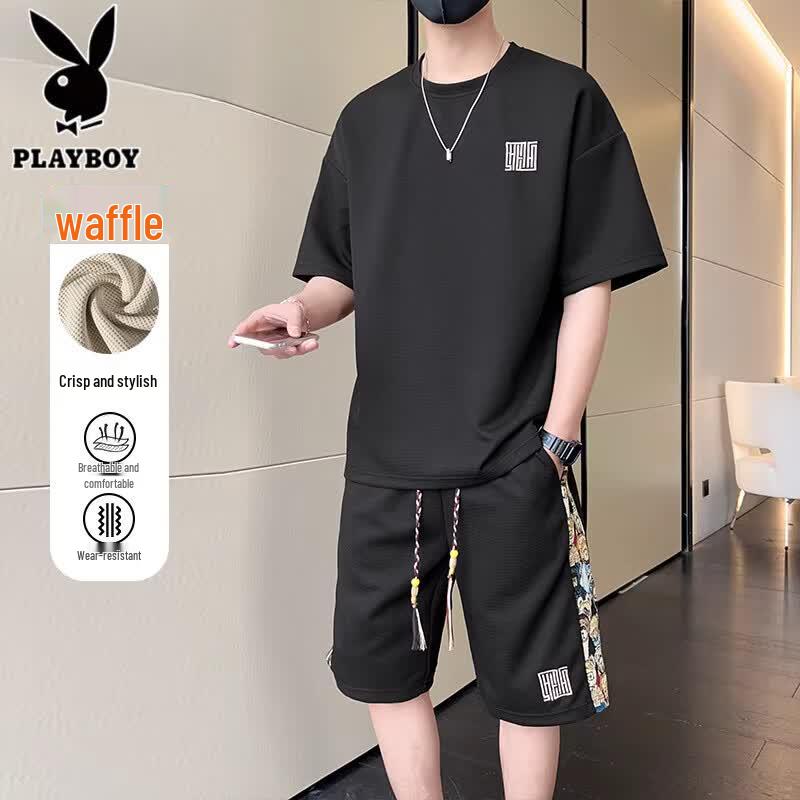 Playboy Men s Waffle Knit Short Sleeve & Shorts Set 4XL
