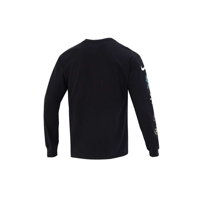 Nike T-shirt Sportiva da Uomo con Stampa Logo, Girocollo, Manica Lunga, Top Neri DZ2860-010