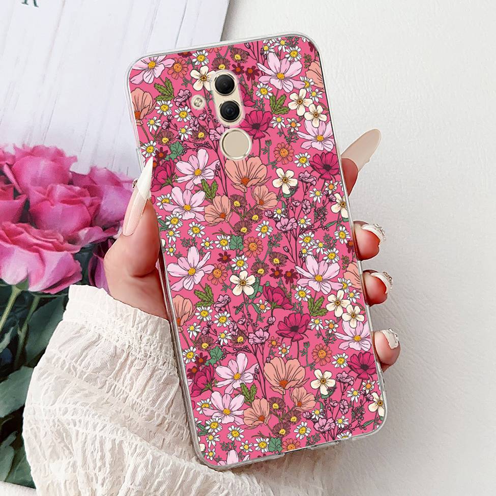 Clear For Huawei Mate 20Lite SNE-LX3 INE-LX2 Back Cover For Huawei Mate 20 Lite Case Cute Cartoon Cat Luxury Flowers Funny Funda