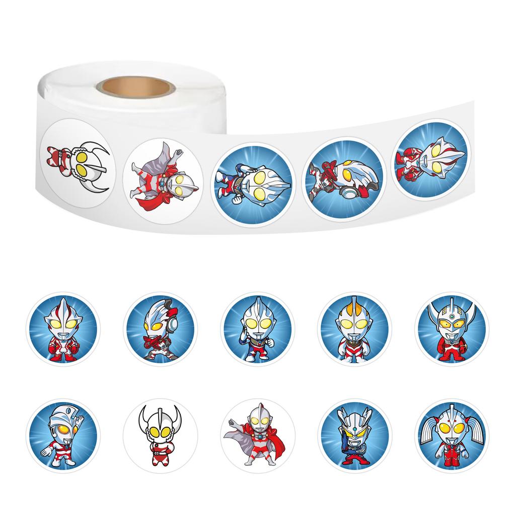 500 Stickers/roll Cartoon Ultraman Roll Stickers Reward Stickers Creative Handbook Rolls Personalized Tape