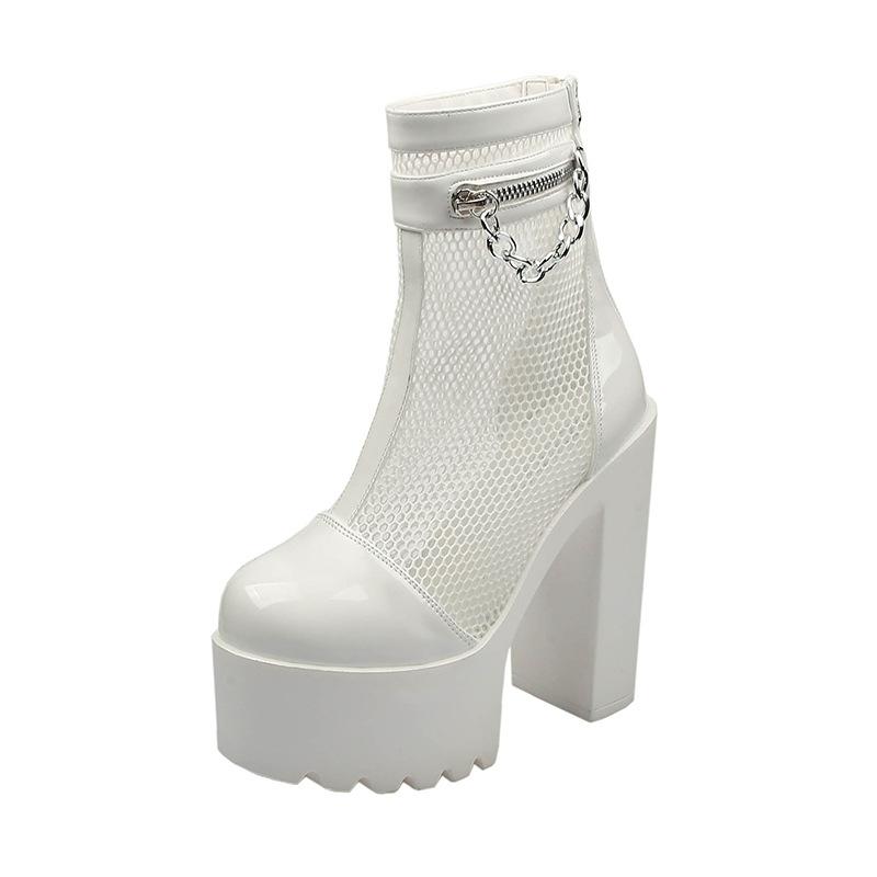 Fashion Open Toe Sexy High Heels Boots Women Fetish Air Mesh Platform Boots For Summer Breathable Gothic Nightclub Shoes Bride