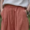 Johnature Women Vintage Thin Straight Pants Elastic Waist Solid Color Summer Trousers Loose Casual Long Pants