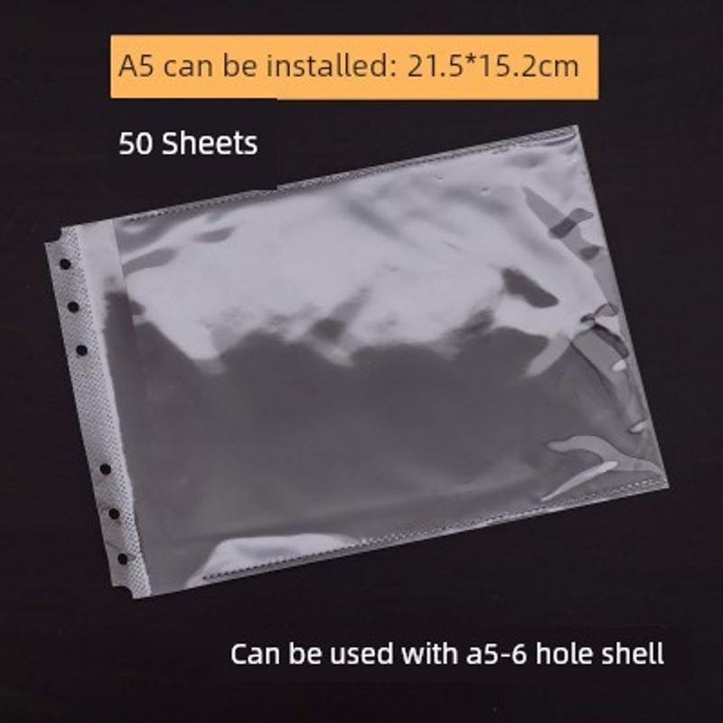 Horizontal Folder Punch Folder A3/A4/B5/A5 Flip Loose-Leaf Binder Folder VAT Invoice Test Paper Clip A5-6 Hole Inner Page Bag 50 Sheets