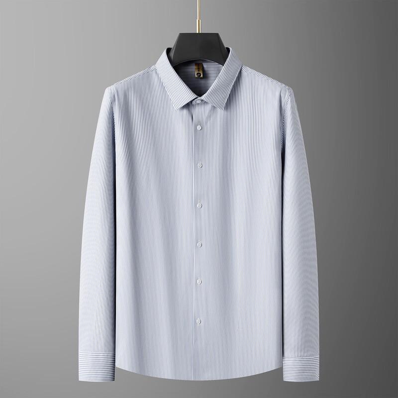 

Dibenze Men s Plus Size Fleece-Lined Business Casual Striped Long Sleeve Shirt 4XL