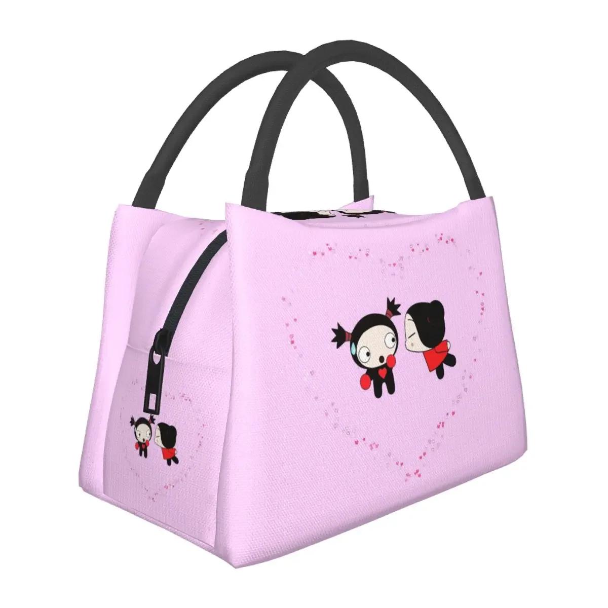 

Сумки для ланча Pucca Loves Garu, изолированные коробки для бенто, герметичные сумки для пикника, термосумки-холодильники для женщин, студентов, работы 28x17x16cm