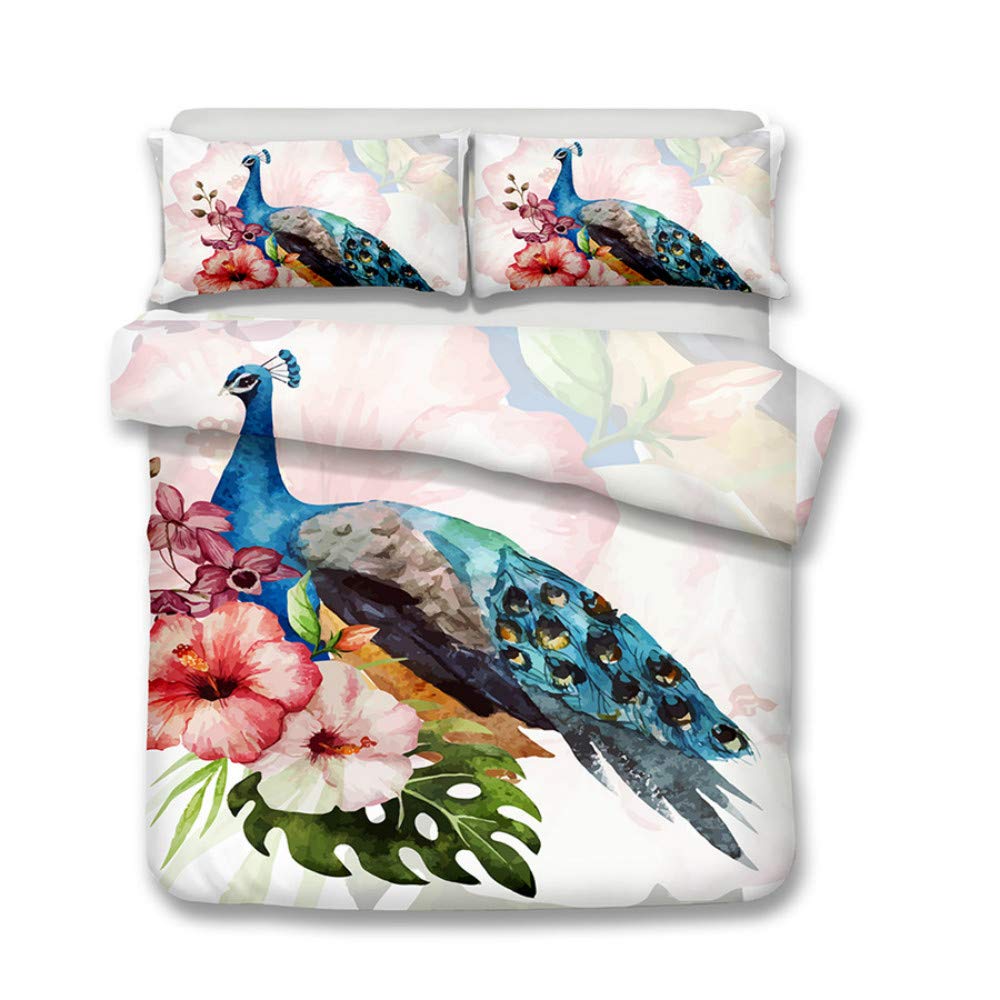 Floral Peacock Comforter Set Twin King Full Size, Bedding Set for Kids,Quilt Cover Peacock Duvet Set Girl Bedroom Decor 3 Pieces