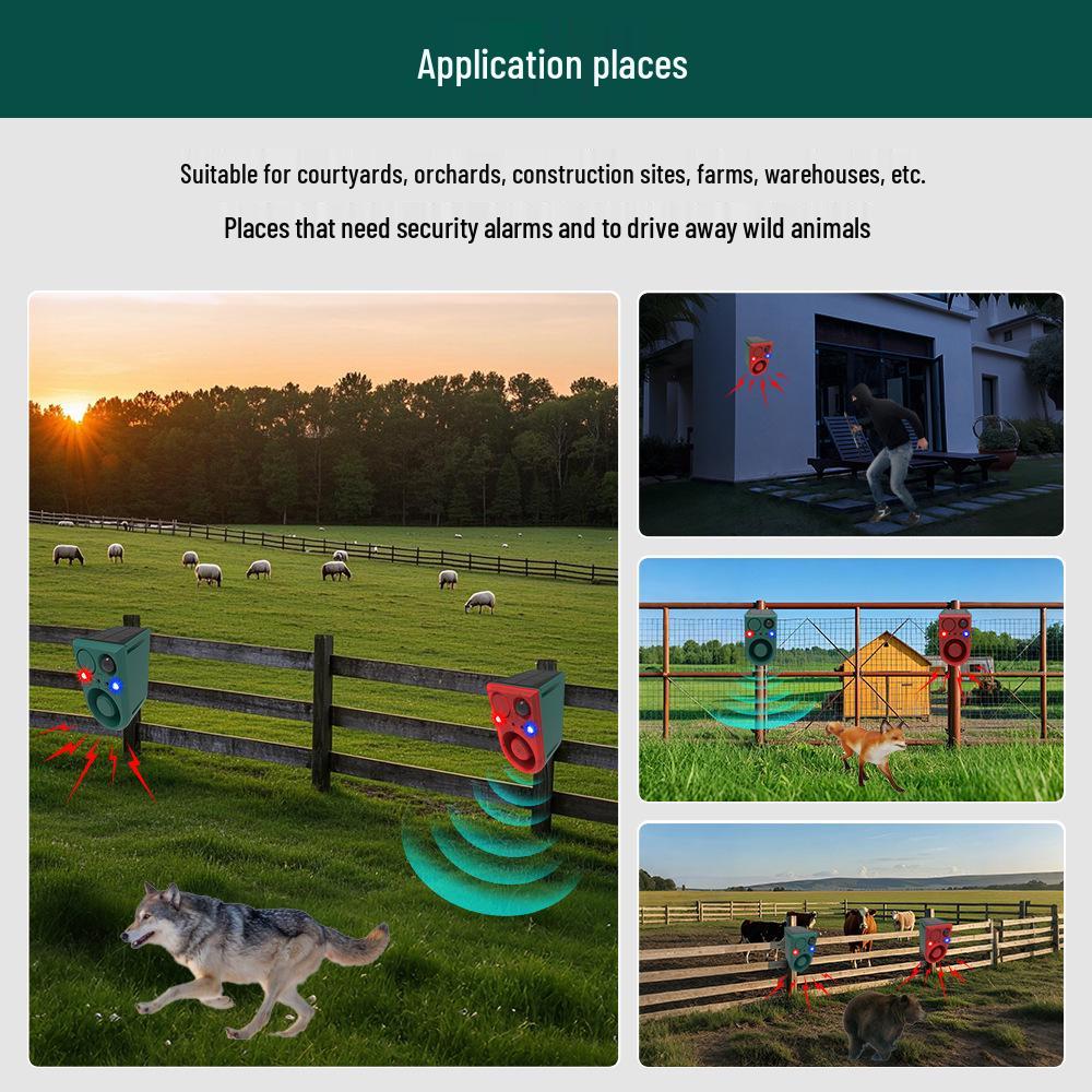 Solar-Powered Ultrasonic Animal Repellent with Infrared and Sound Alarm