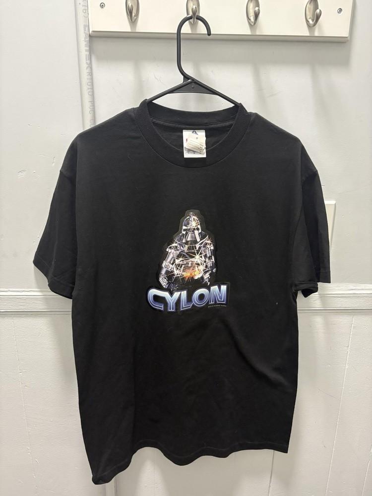 

Vintage Cylon Shirt Mens Large Black Battlestar Galactica Graphic Tee Alstyle Unisex T-Shirt M