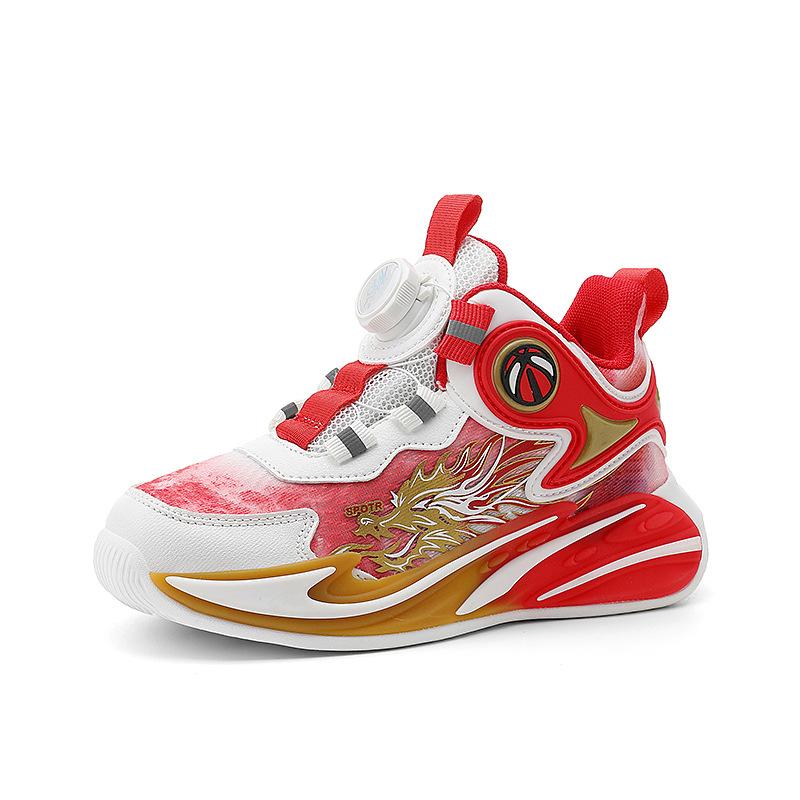 Boys' shoes Spring and Autumn 2025 new mesh breathable rotating button medium and older children's basketball shoes casual soft-soled sports shoes