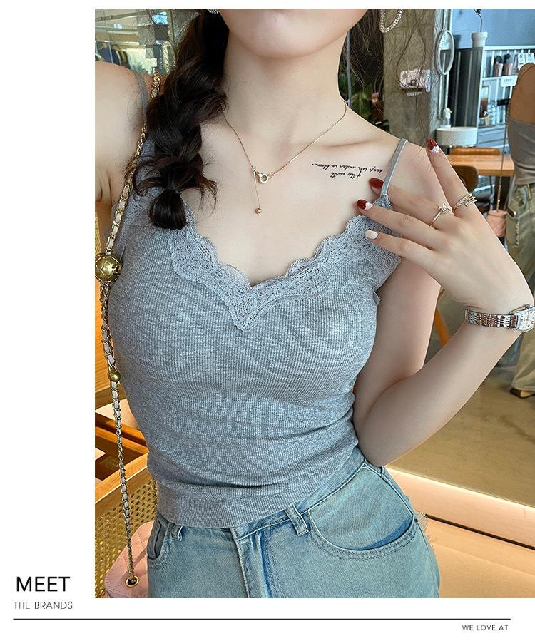 New Lace Back Strappy Tank Top with Fixed Cup and Chest Pads