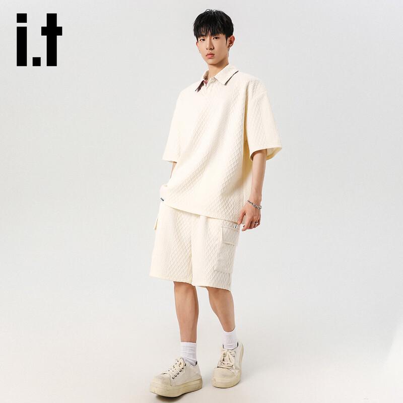 Izzueit Men's Summer Waffle Knit Polo Shirt and Shorts Set