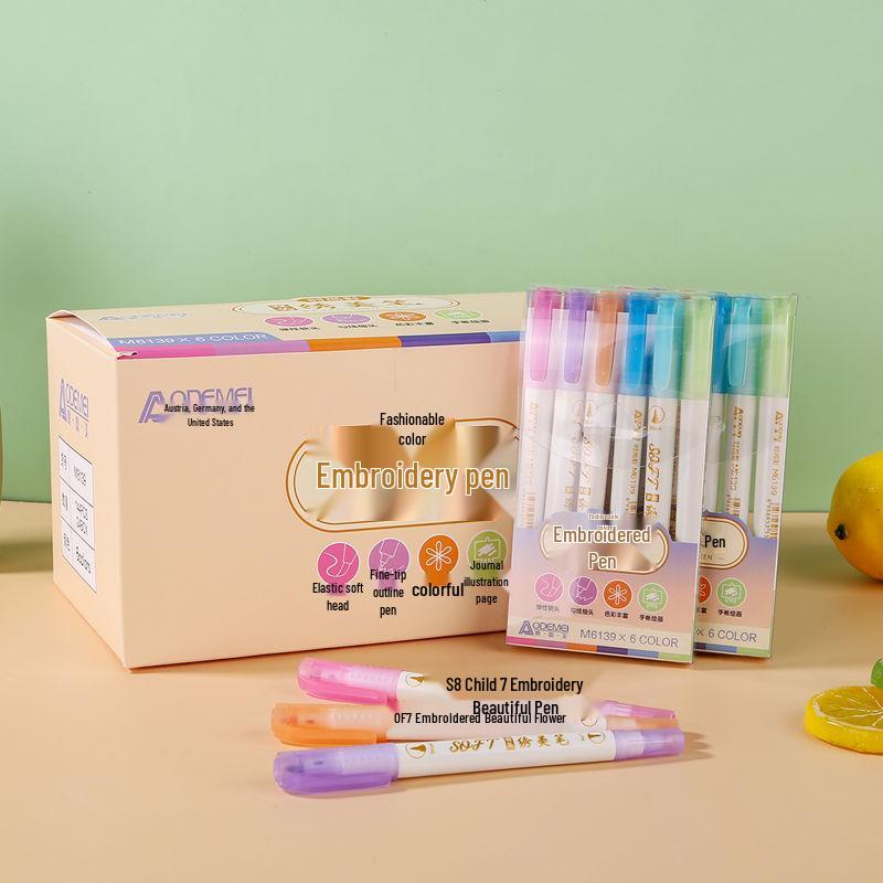 6-farbige doppelseitige Stickmarker-Stifte für Schüler und Planer