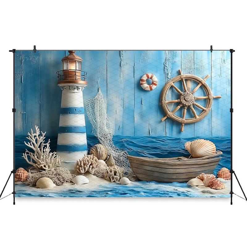 Mocsicka Photography Background Birthday Children Baby Shower Portrait Backdrop Blue Watchtower Ship Pattern Decors Photo Studio