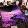 Colorful Purple Starry Night Sky and Floral Pathway Area Rug Suitable for use as an anti-slip for living room bedroom sofas